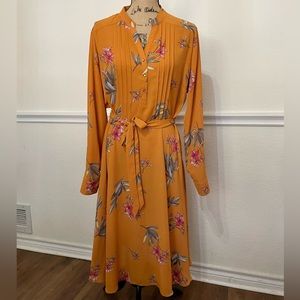EUC Floral Shirt Dress with Self Belt & Slip Lining Sz 14